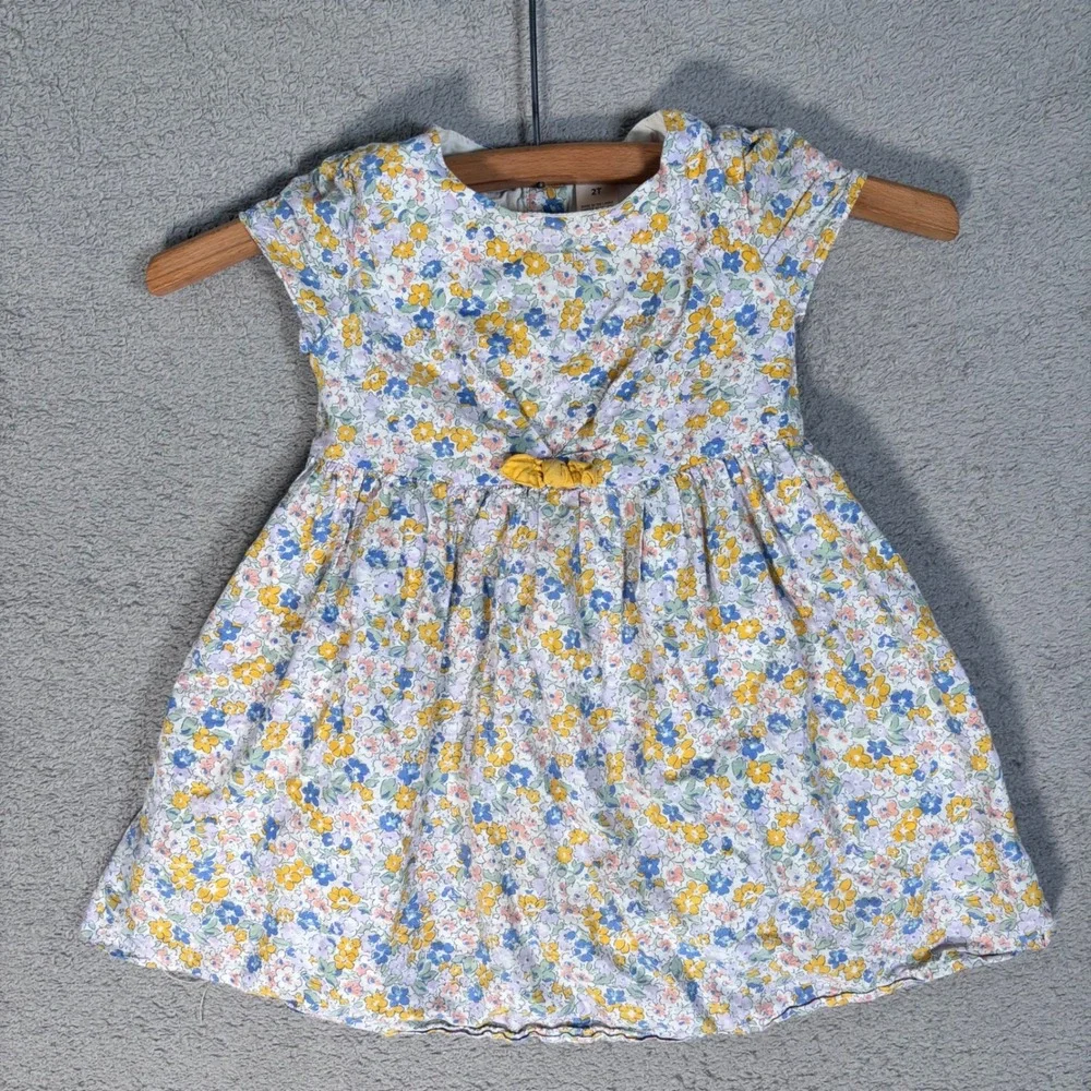 OshKosh‎ B'gosh Twirl Spring Dress Girls 2T Floral Print Yellow Bow Button Back